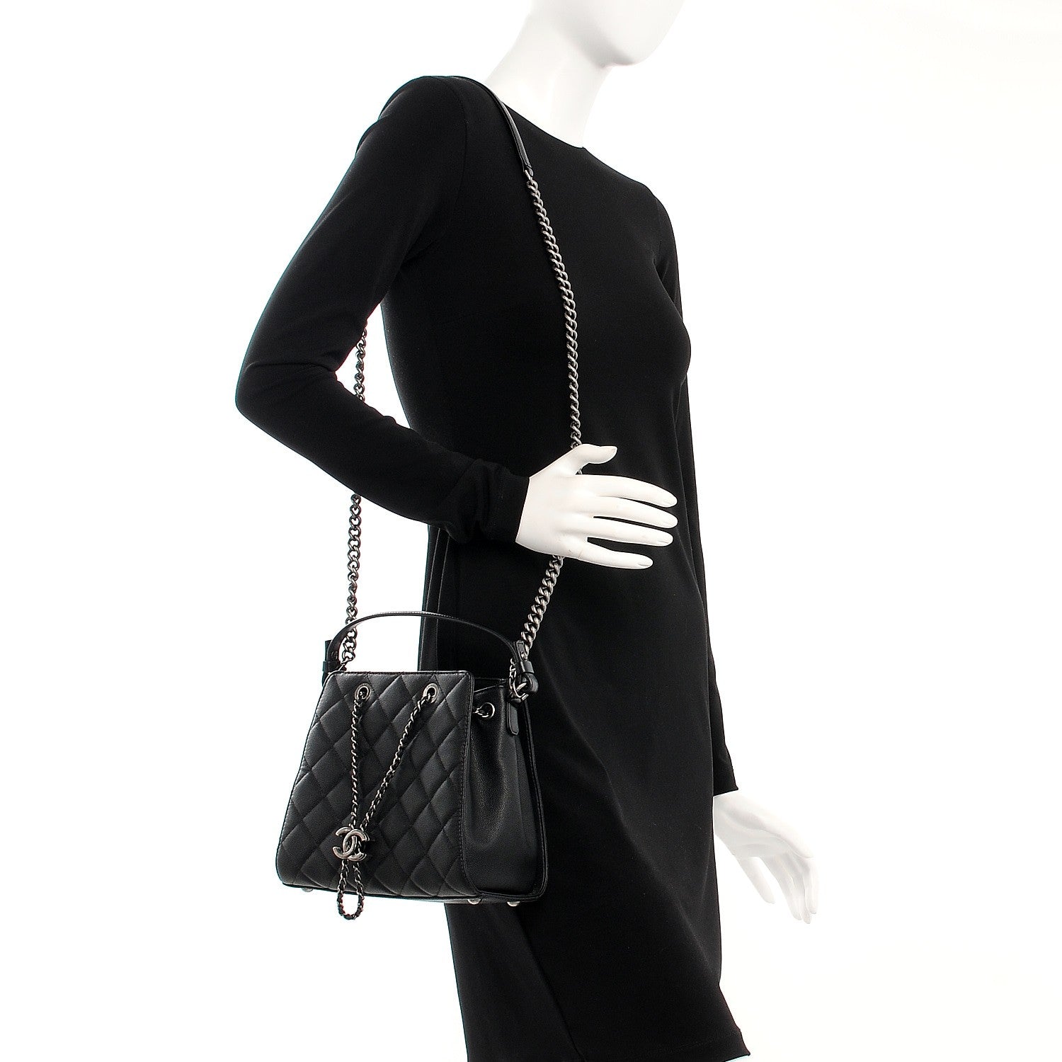 Chanel Caviar Quilted Small CC Bucket Bag Black 2 of 7