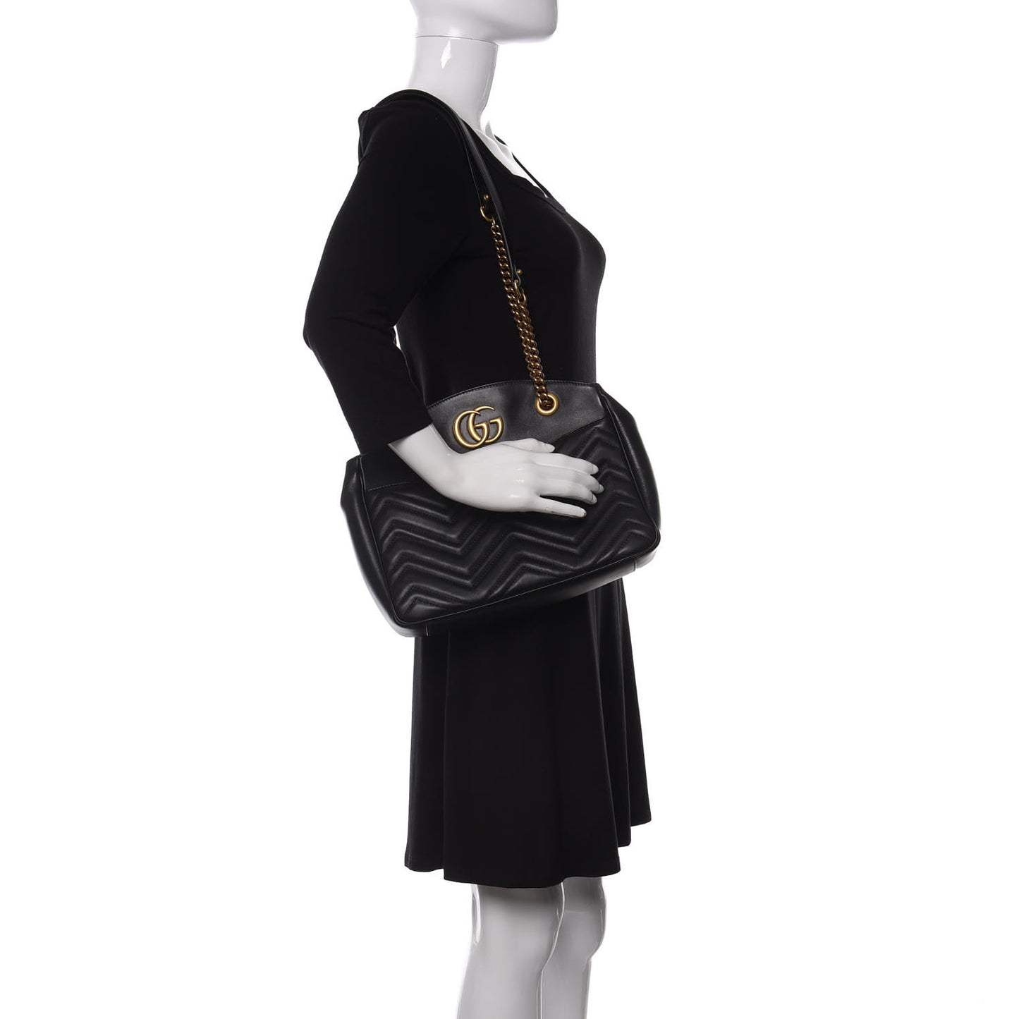 Calfskin Matelasse Medium GG Marmont Open Top Shoulder Bag Black