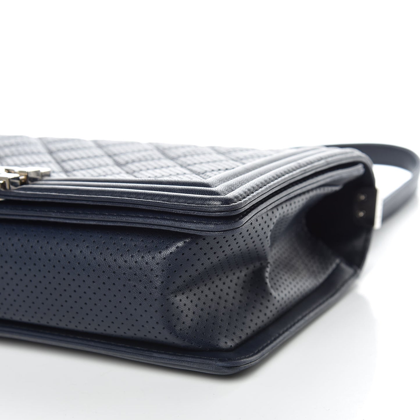 Perforated Lambskin Quilted New Medium Boy Flap Navy