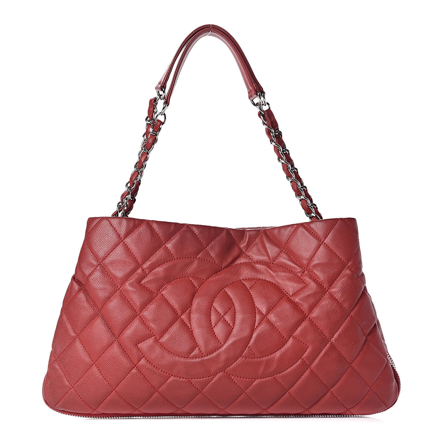 Caviar Quilted Expandable Zip Shoulder Bag Red