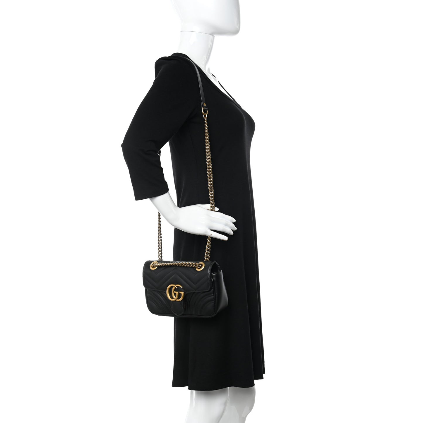 Calfskin Matelasse Mini GG Marmont Shoulder Bag Black