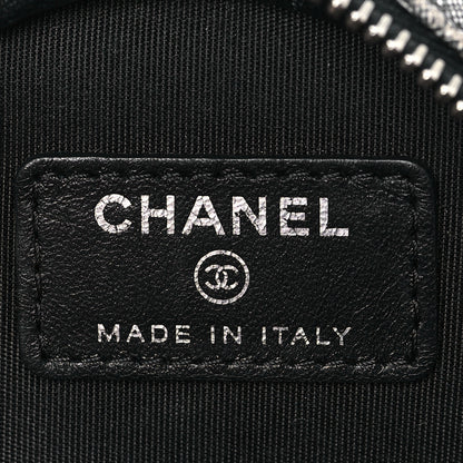 Chanel Calfskin Floral Print Round Clutch With Chain Black White 5 of 7