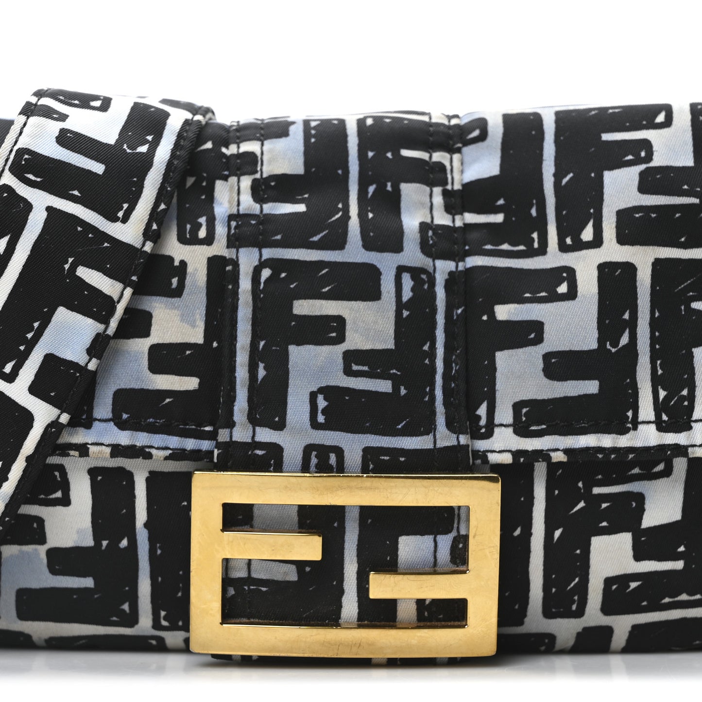 X JOSHUA VIDES Nylon FF Cloudy Mini Belt Baguette Bag White Celeste Black