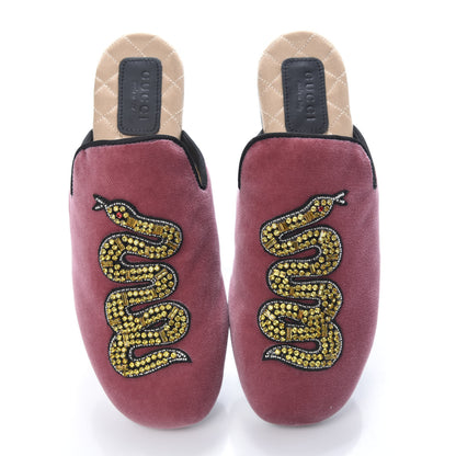 Gucci Velvet Crystal Snake Embroidered Womens Slippers 35 Tibet Red Black 5 of 9