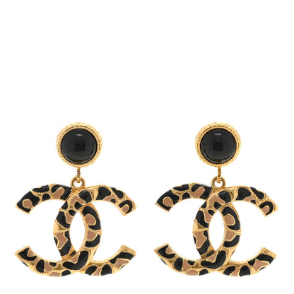Chanel Metal Leopard Print CC Earrings Gold Black Beige 1 of 4