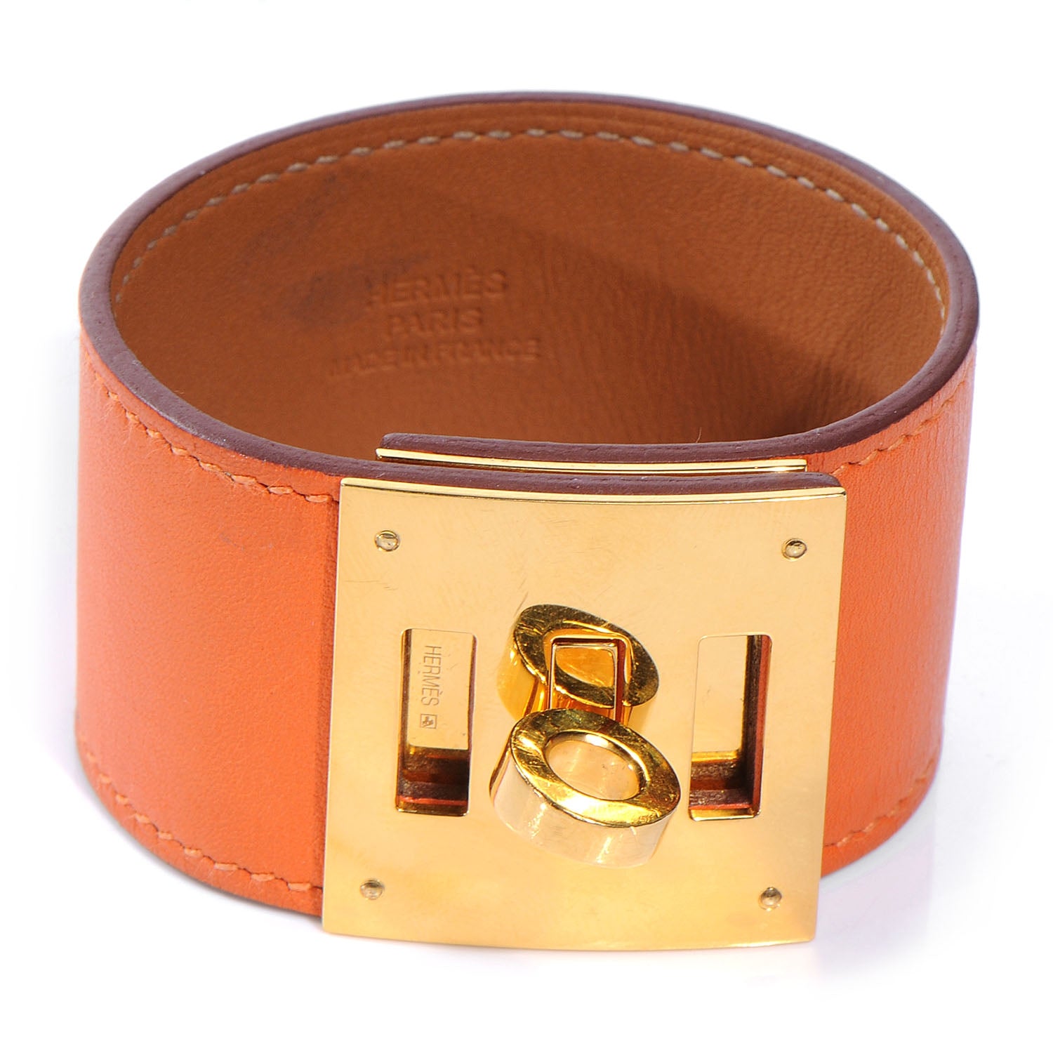 Hermes Swift Leather Kelly Dog Bracelet Cuff Orange 1 of 6