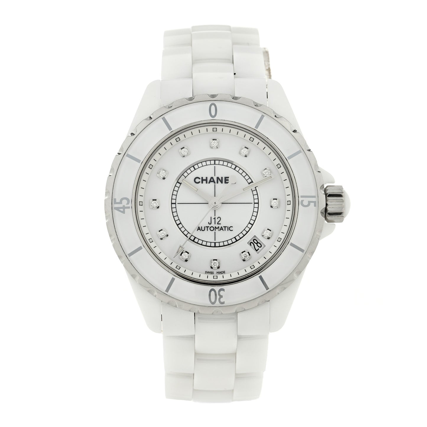 Stainless Steel Ceramic Diamond 38mm J12 Automatic Watch White
