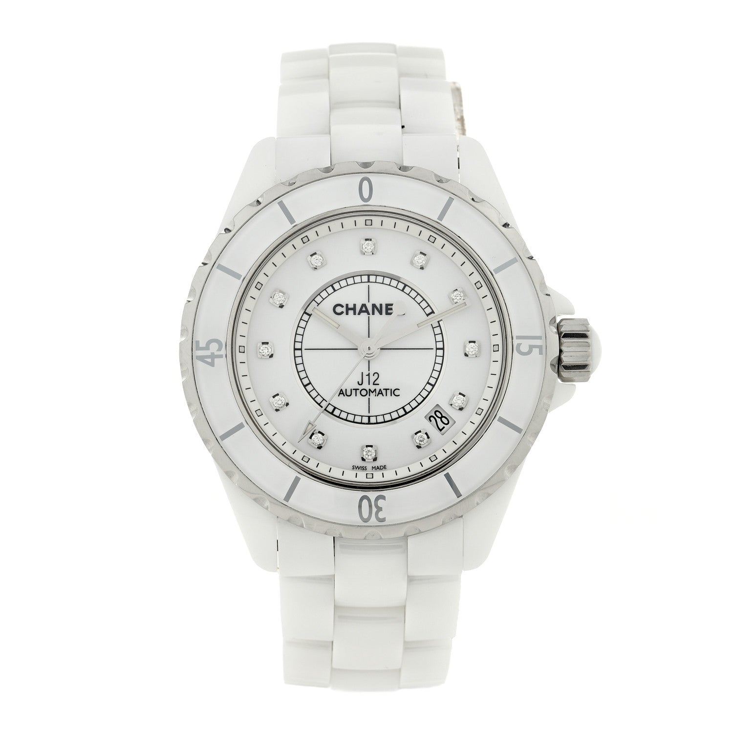 Chanel Stainless Steel Ceramic Diamond 38mm J12 Automatic Watch White 1 of 5