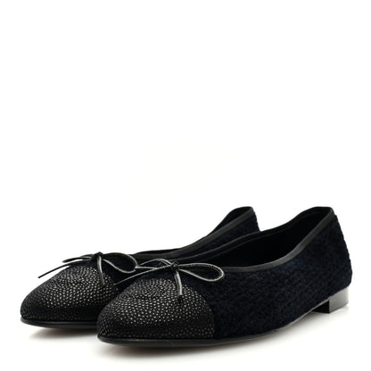 Chanel Tweed Caviar Cap Toe Ballerina Flats 39.5 Black 3 of 7