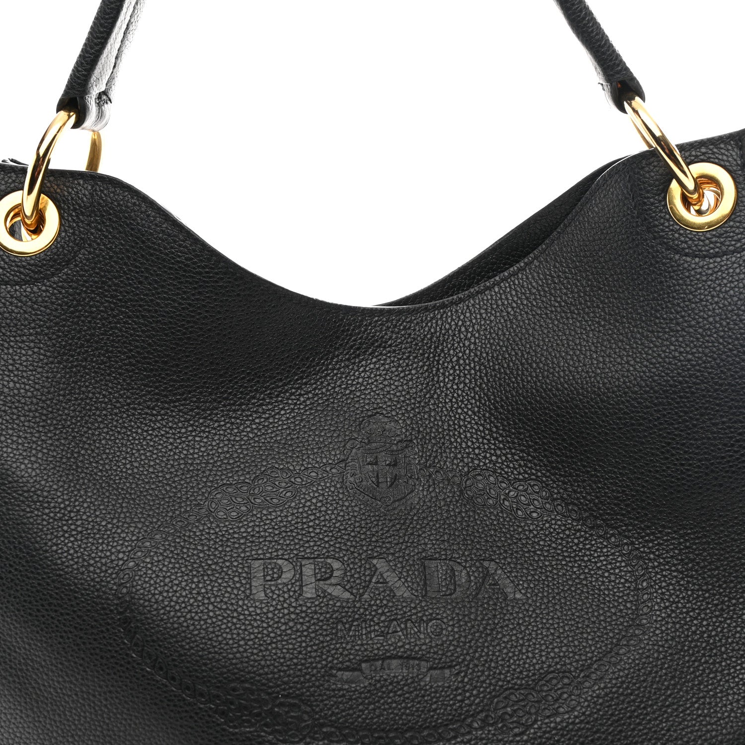 Prada Vitello Phenix Embossed Logo Hobo Black 8 of 10