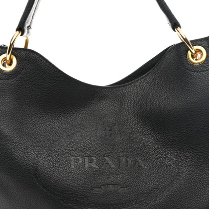 Prada Vitello Phenix Embossed Logo Hobo Black 8 of 10
