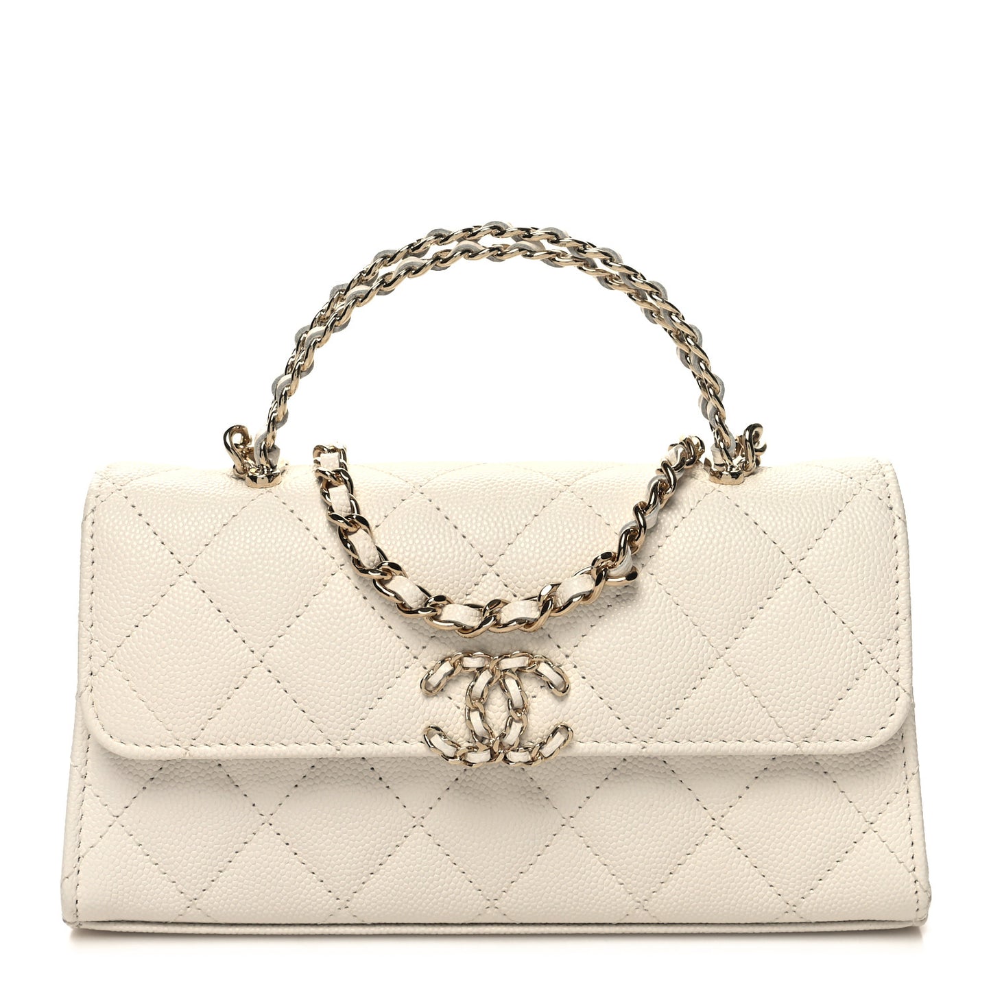 Caviar Quilted Chain Match Top Handle Phone Holder With Chain White