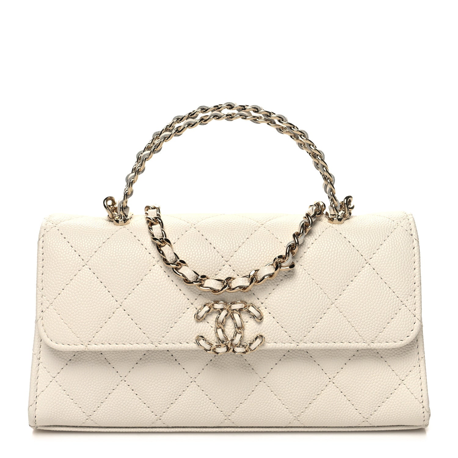 Chanel Caviar Quilted Chain Match Top Handle Phone Holder With Chain White 1 of 11
