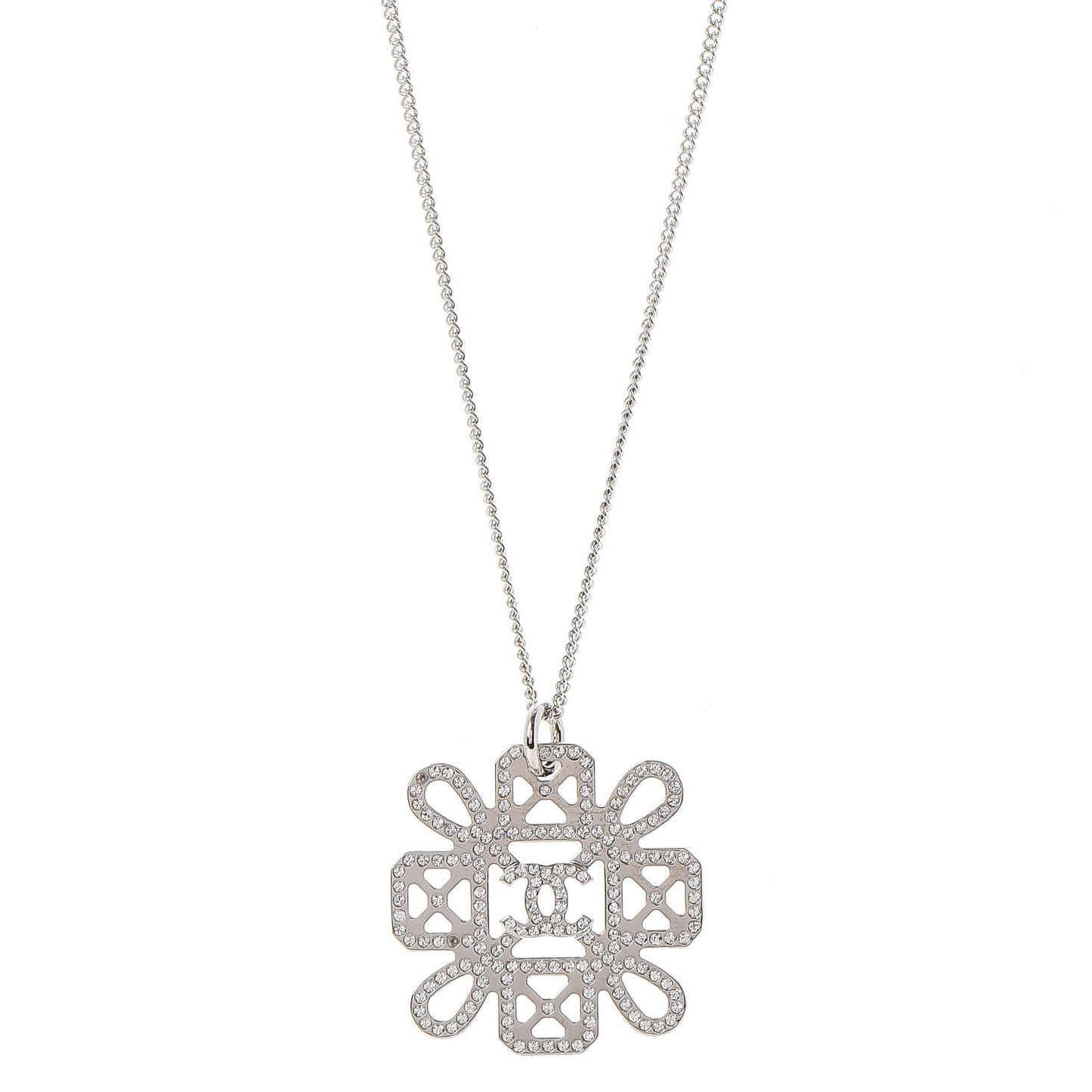 Crystal Strass Cross CC Necklace Silver