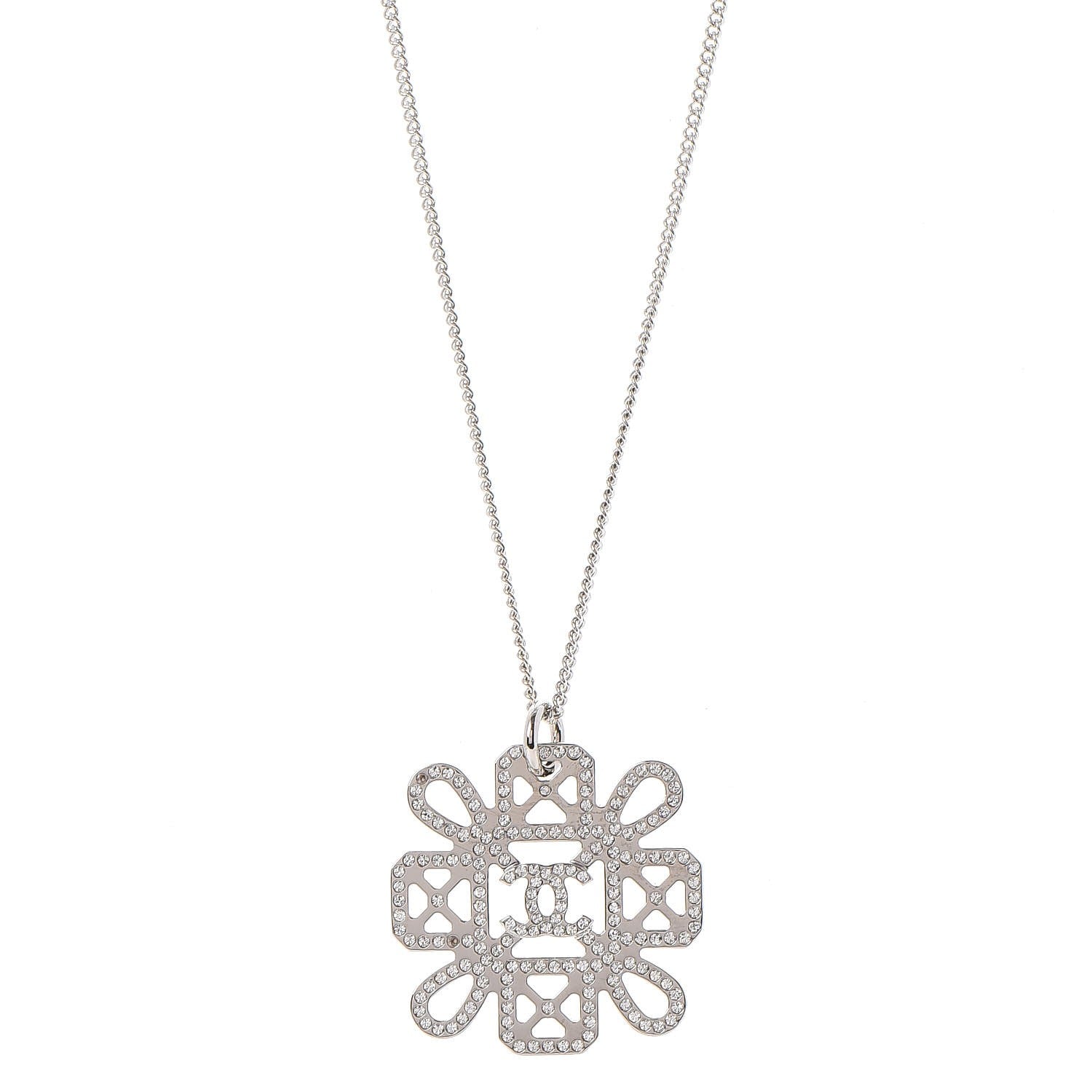 Chanel Crystal Strass Cross CC Necklace Silver 1 of 6