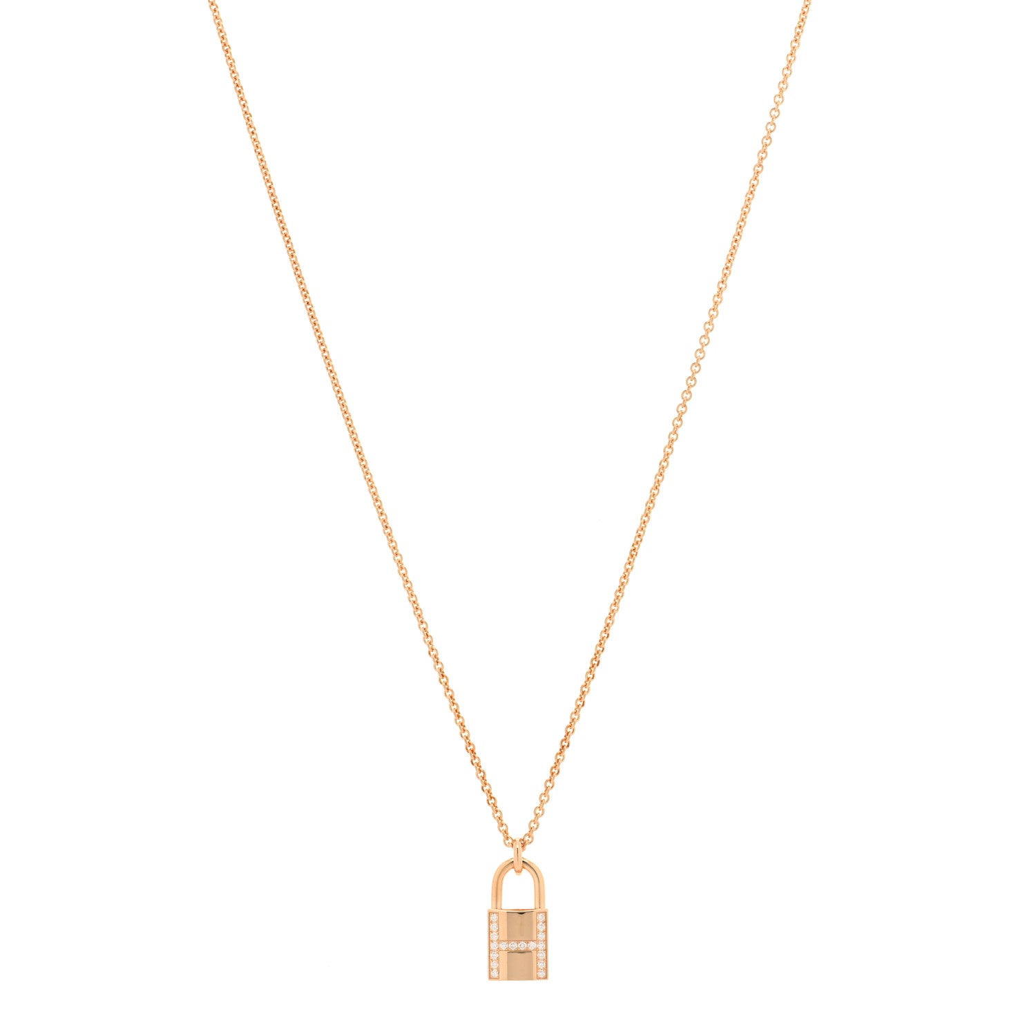 Hermes 18K Rose Gold Diamond Amulettes Cadenas Pendant Necklace 1 of 3