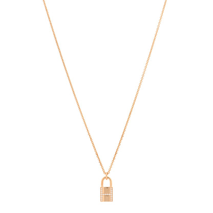 Hermes 18K Rose Gold Diamond Amulettes Cadenas Pendant Necklace 1 of 3