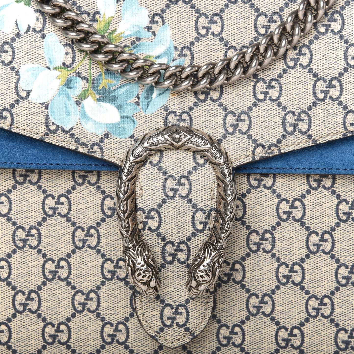 GG Supreme Monogram Blooms Medium Dionysus Shoulder Bag Beige Navy Vintage Blue