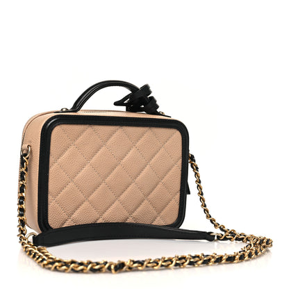 Chanel Caviar Quilted Small CC Filigree Vanity Case Beige Black 3 of 10