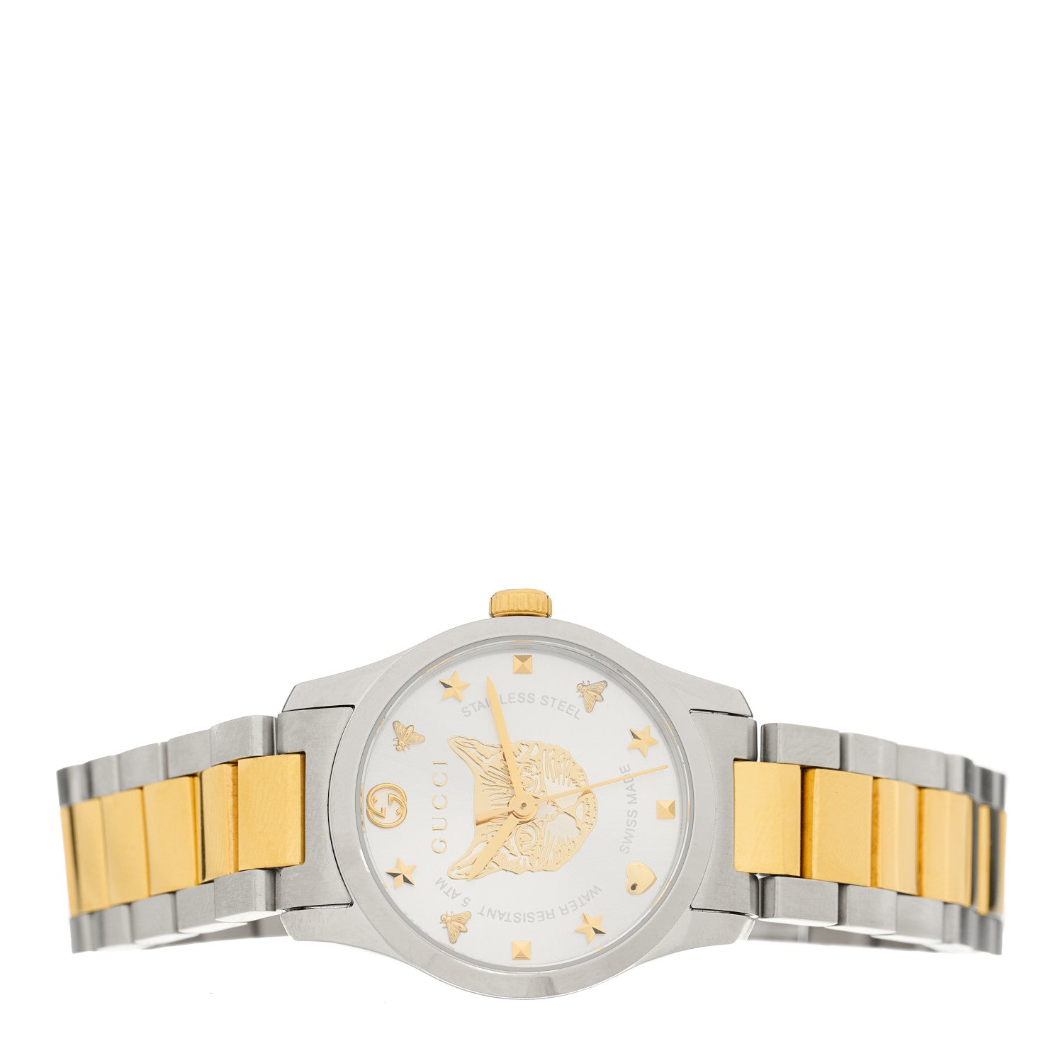 Gucci Stainless Steel 27mm G-Timeless Two Tone Cat Quartz Watch 2 of 4