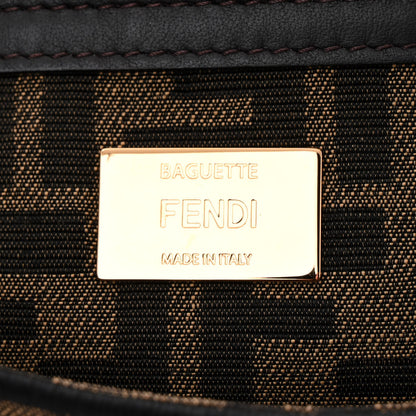 Fendi Fabric Jacquard FF 1974 Medium Baguette Tobacco Moro Black 6 of 11