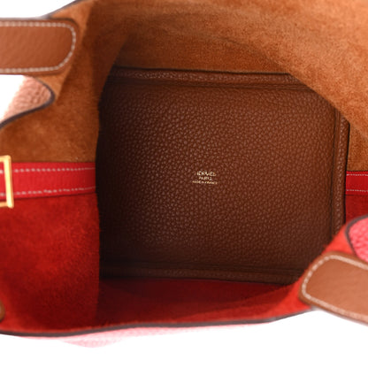 Hermes Taurillon Clemence Casaque Picotin Lock 18 PM Gold Rouge De Coeur 5 of 11