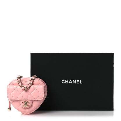 Chanel Lambskin Quilted CC In Love Heart Waist Belt Bag With Chain Light Pink 12 of 12