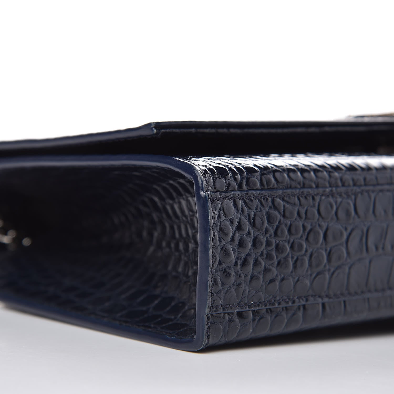 Saint Laurent Calfskin Crocodile Embossed Medium Classic Monogram Kate Tassel Satchel Blue Sapphire 8 of 10