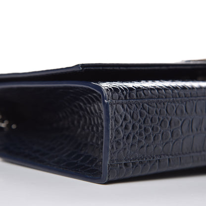 Saint Laurent Calfskin Crocodile Embossed Medium Classic Monogram Kate Tassel Satchel Blue Sapphire 8 of 10