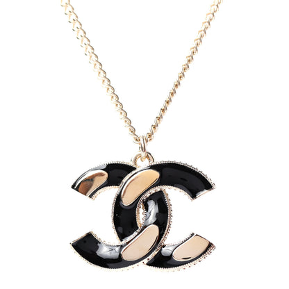 Chanel Enamel CC Pendant Necklace Black Light Gold 3 of 4