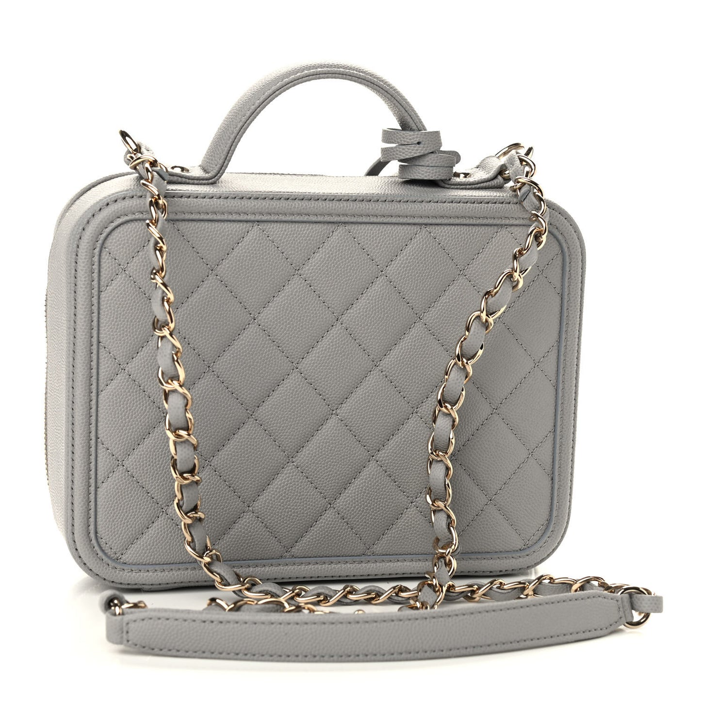 Caviar Quilted Medium CC Filigree Vanity Case Grey