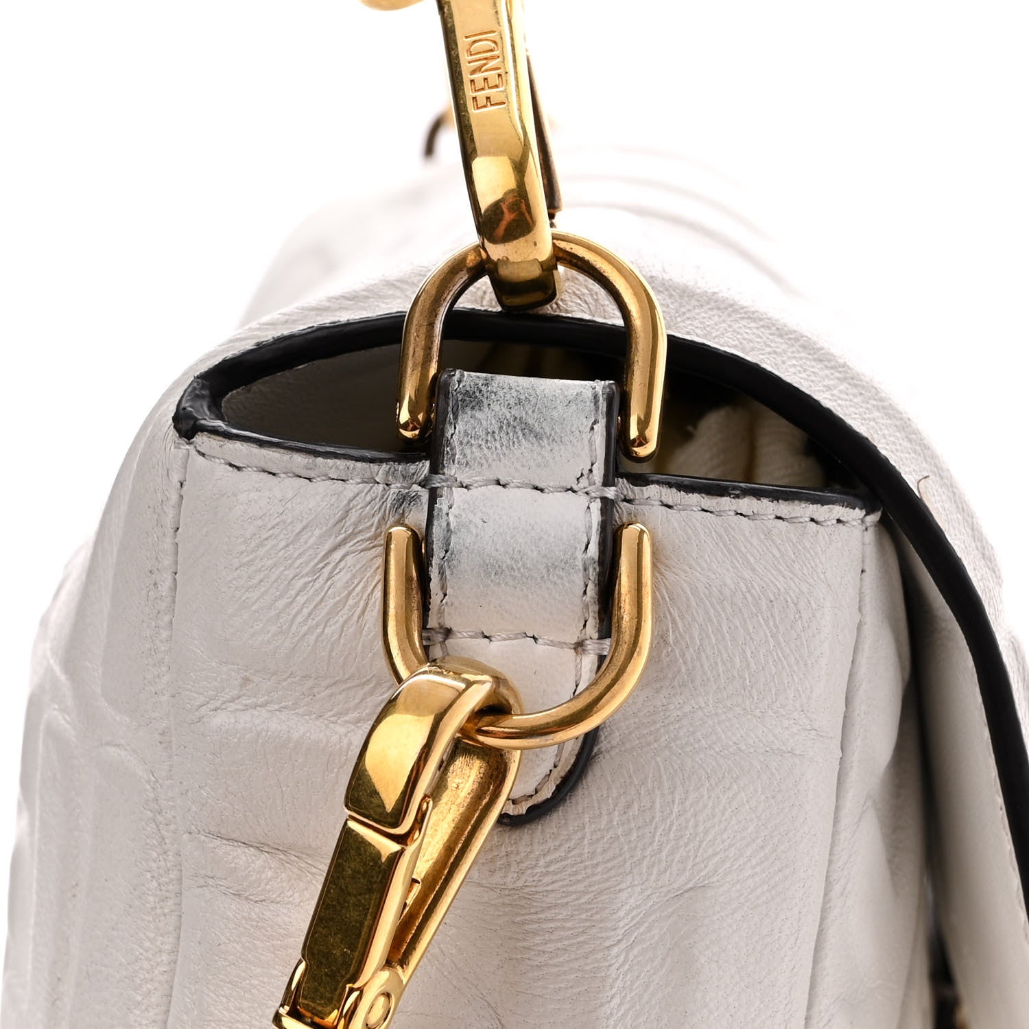 Fendi Nappa FF 1974 Embossed Baguette White 17 of 23