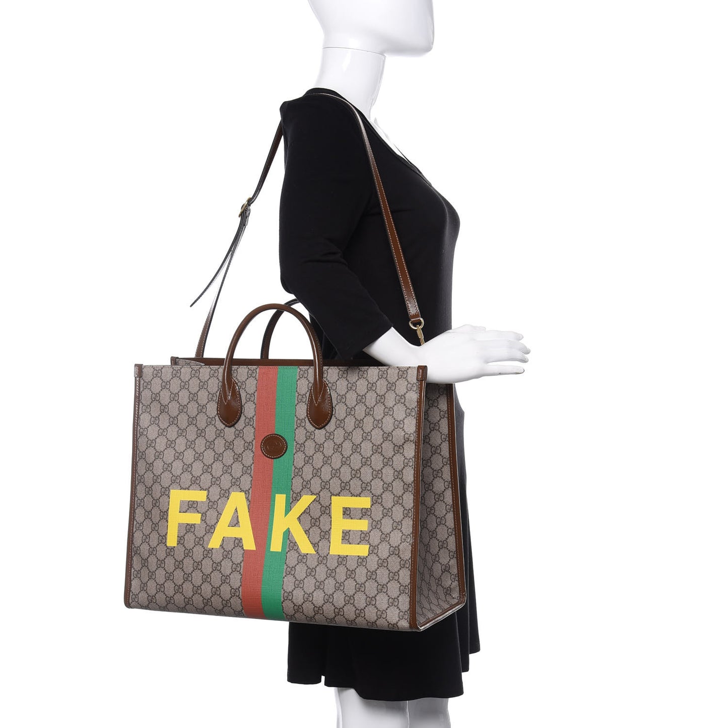 GG Supreme Monogram Fake/Not Large Retro Interlocking G Tote Bag Beige Brown Sugar