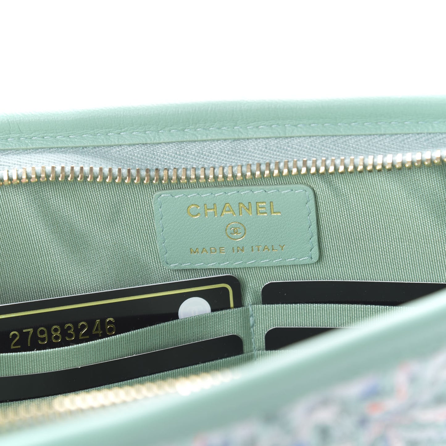 Tweed Lambskin PVC Quilted Wristlet Pouch Green
