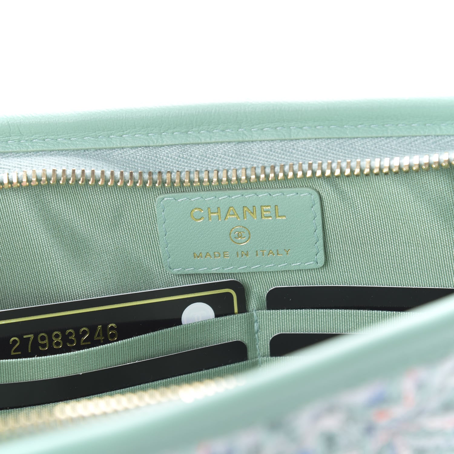 Chanel Tweed Lambskin PVC Quilted Wristlet Pouch Green 8 of 10