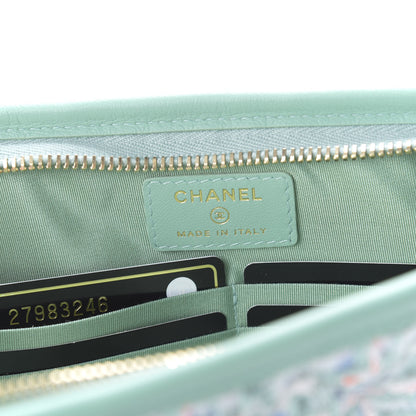 Chanel Tweed Lambskin PVC Quilted Wristlet Pouch Green 8 of 10