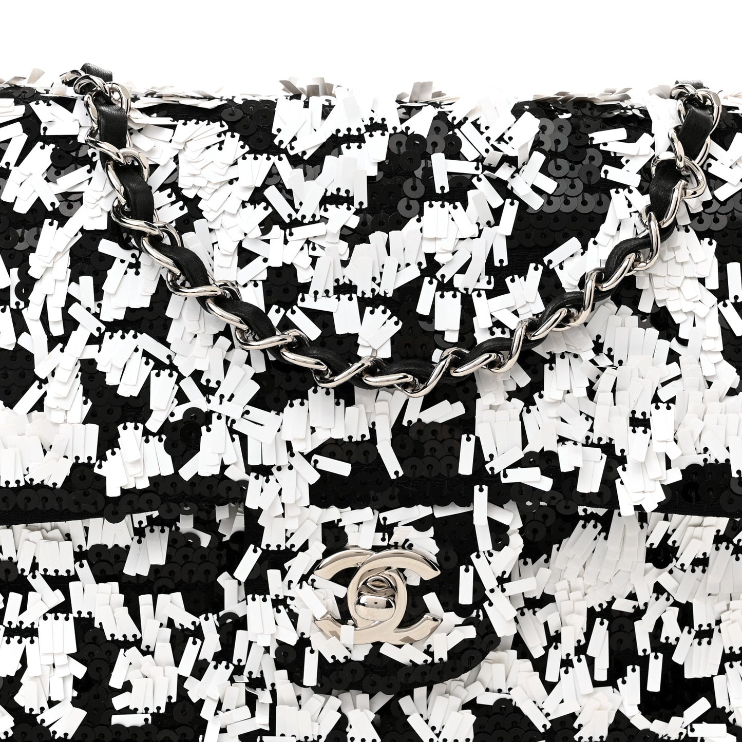 Sequin Embroidered Medium Flap Black White