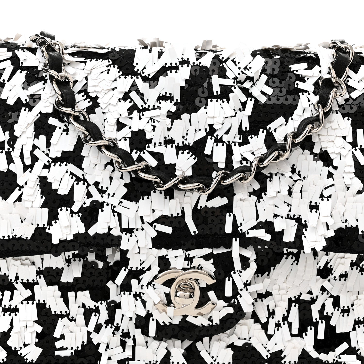 Chanel Sequin Embroidered Medium Flap Black White 9 of 11