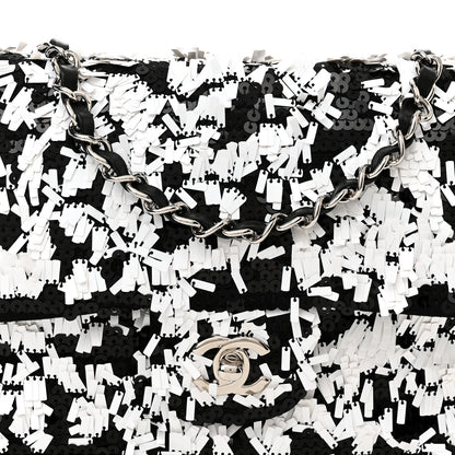 Chanel Sequin Embroidered Medium Flap Black White 9 of 11