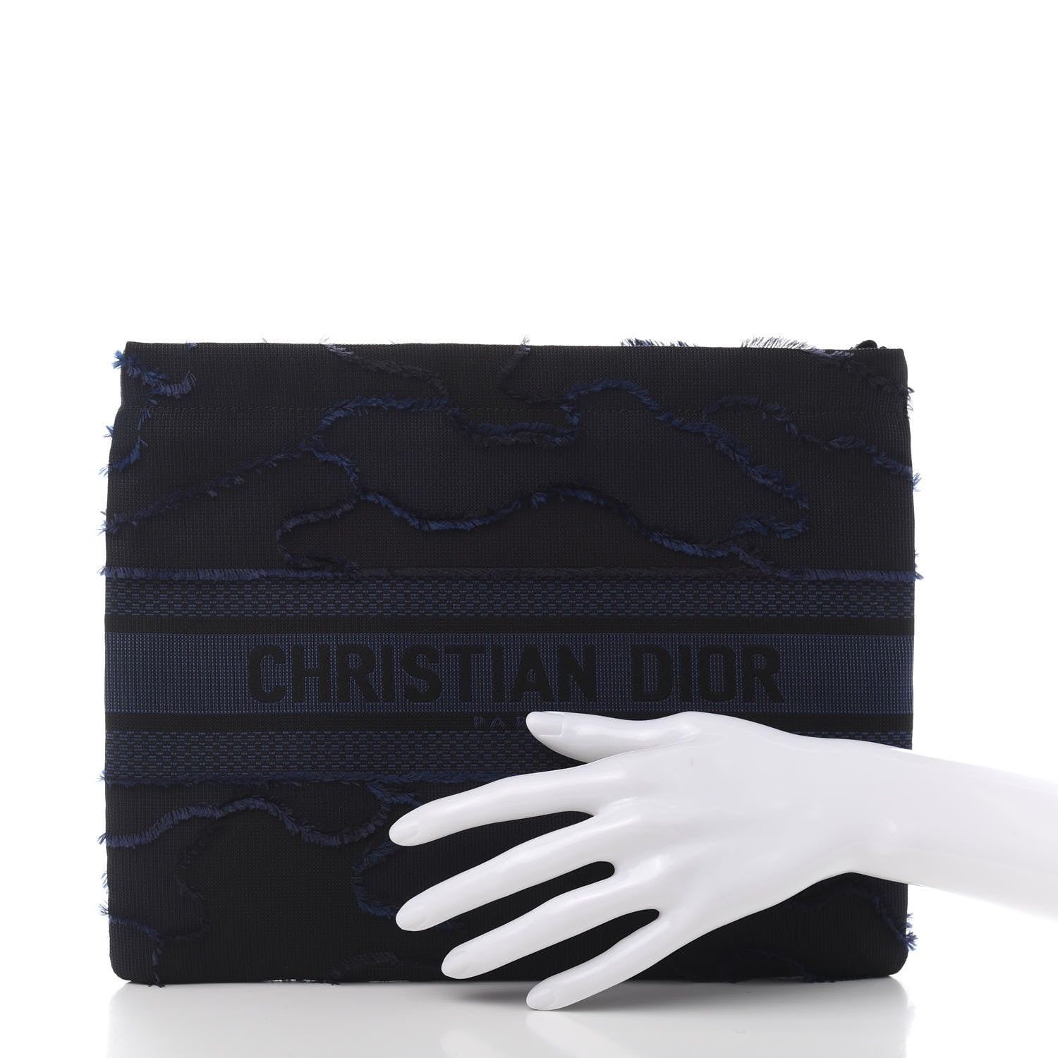 Christian Dior Canvas Embroidered Camouflage Medium Diordouble Zip Pouch Blue 2 of 6