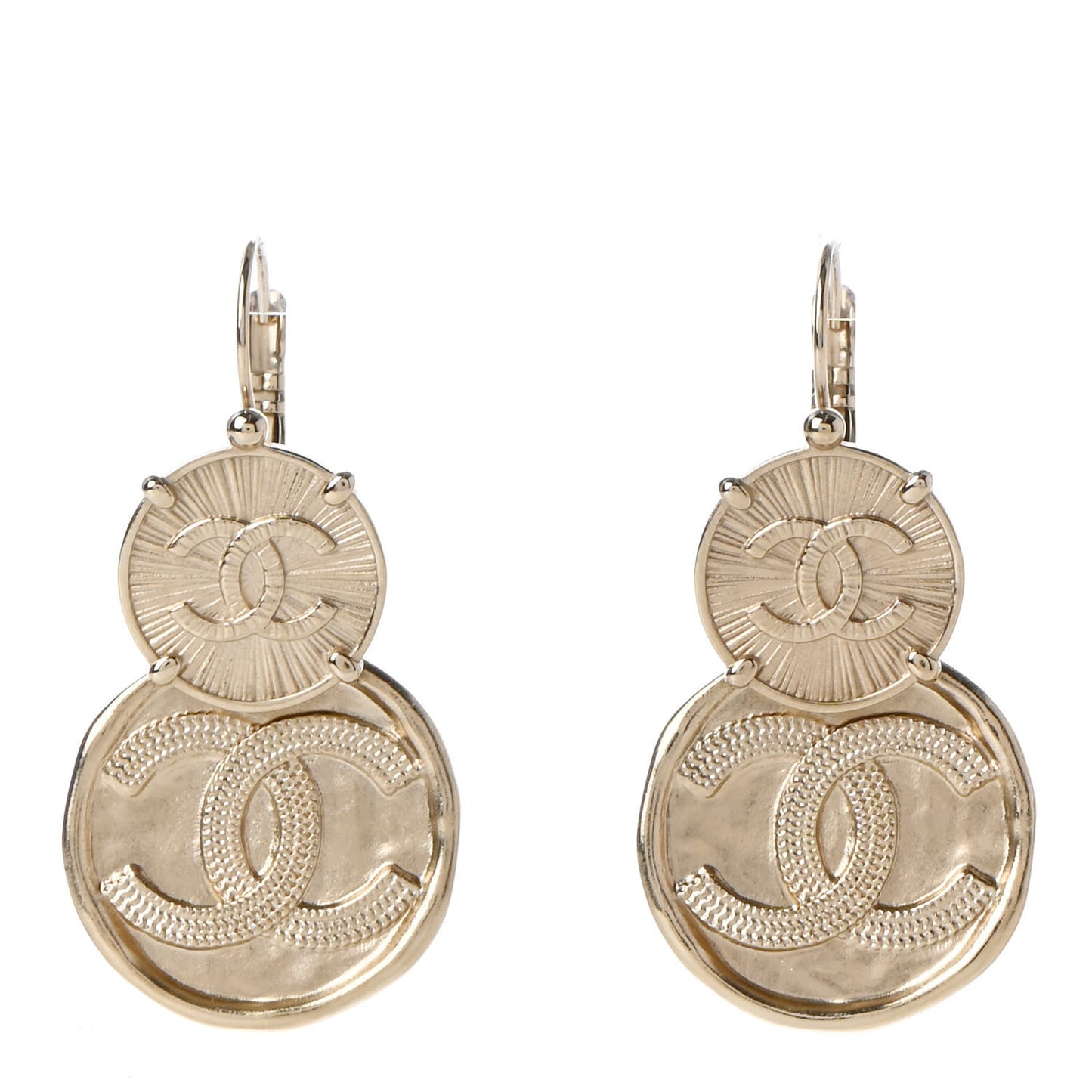 Metal Round CC Medallion Drop Earrings Gold