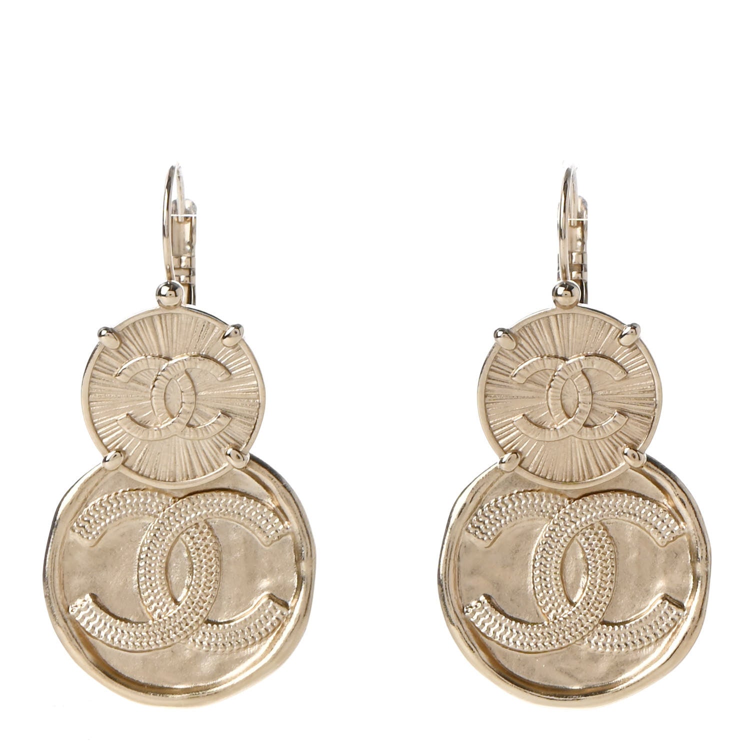 Chanel Metal Round CC Medallion Drop Earrings Gold 1 of 5