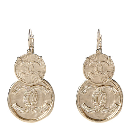Chanel Metal Round CC Medallion Drop Earrings Gold 1 of 5