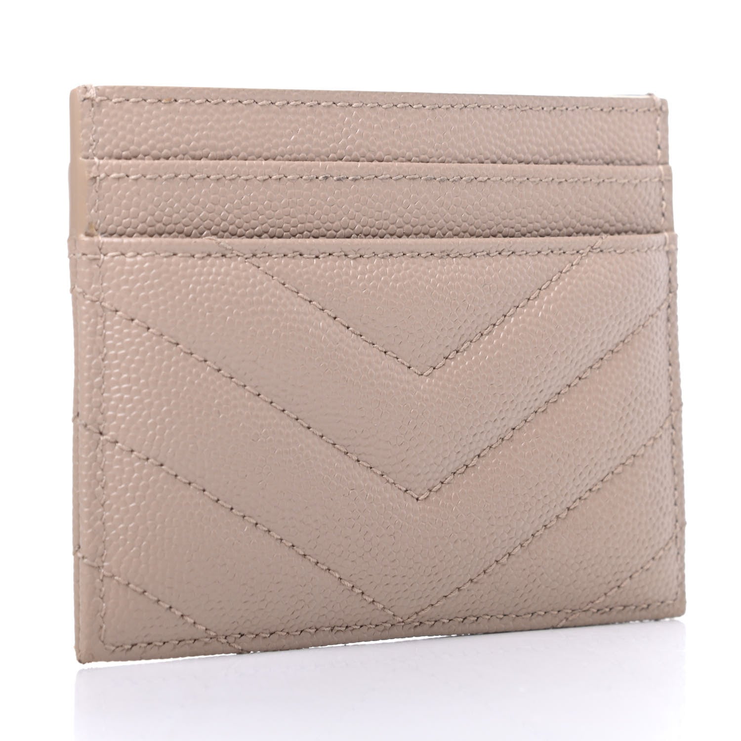 Saint Laurent Grain De Poudre Matelasse Chevron Monogram Credit Card Case Dark Beige 3 of 6