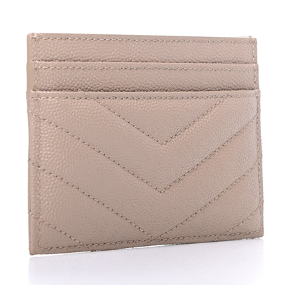 Saint Laurent Grain De Poudre Matelasse Chevron Monogram Credit Card Case Dark Beige 3 of 6
