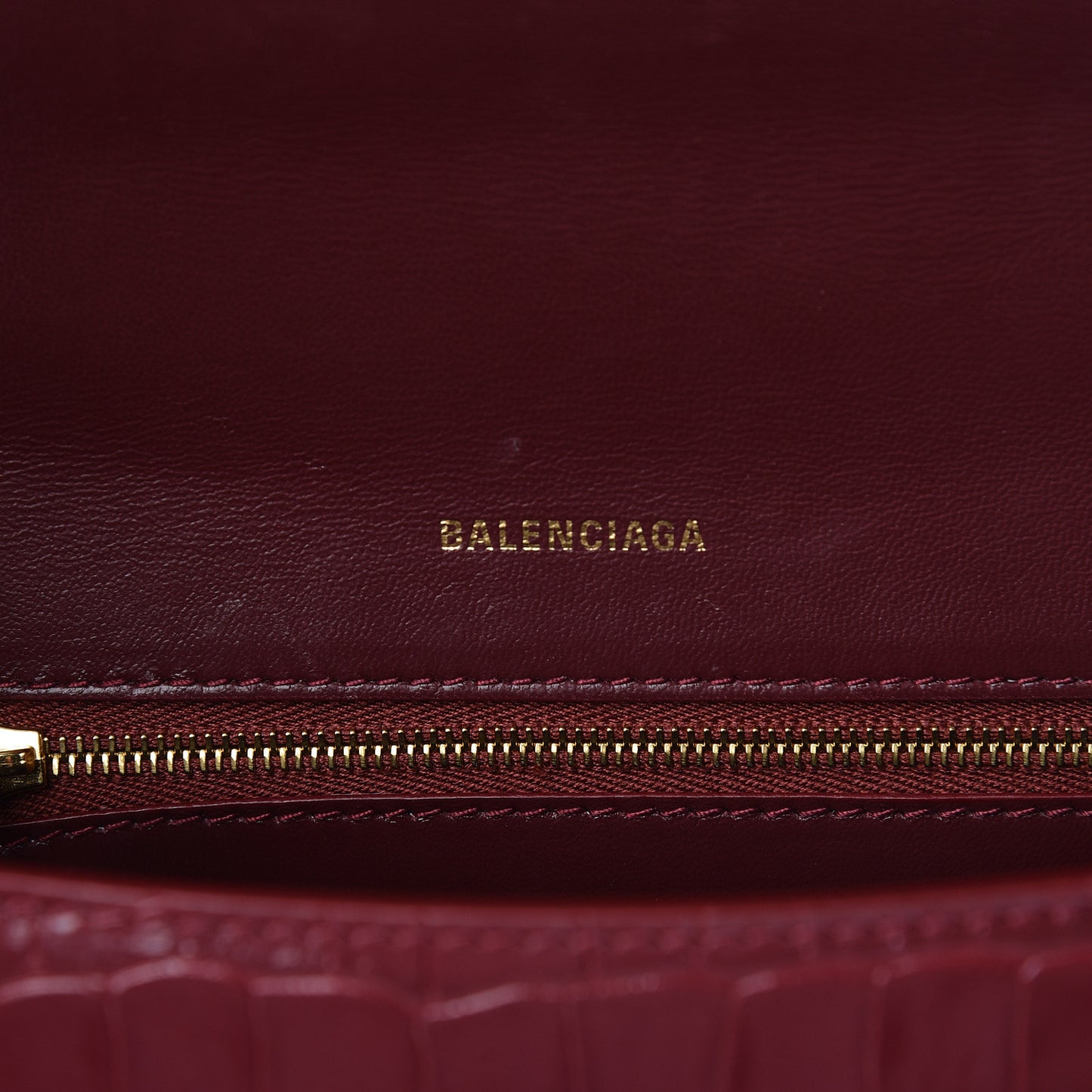 Shiny Calfskin Crocodile Embossed Small Hourglass Top Handle Bag Dark Red