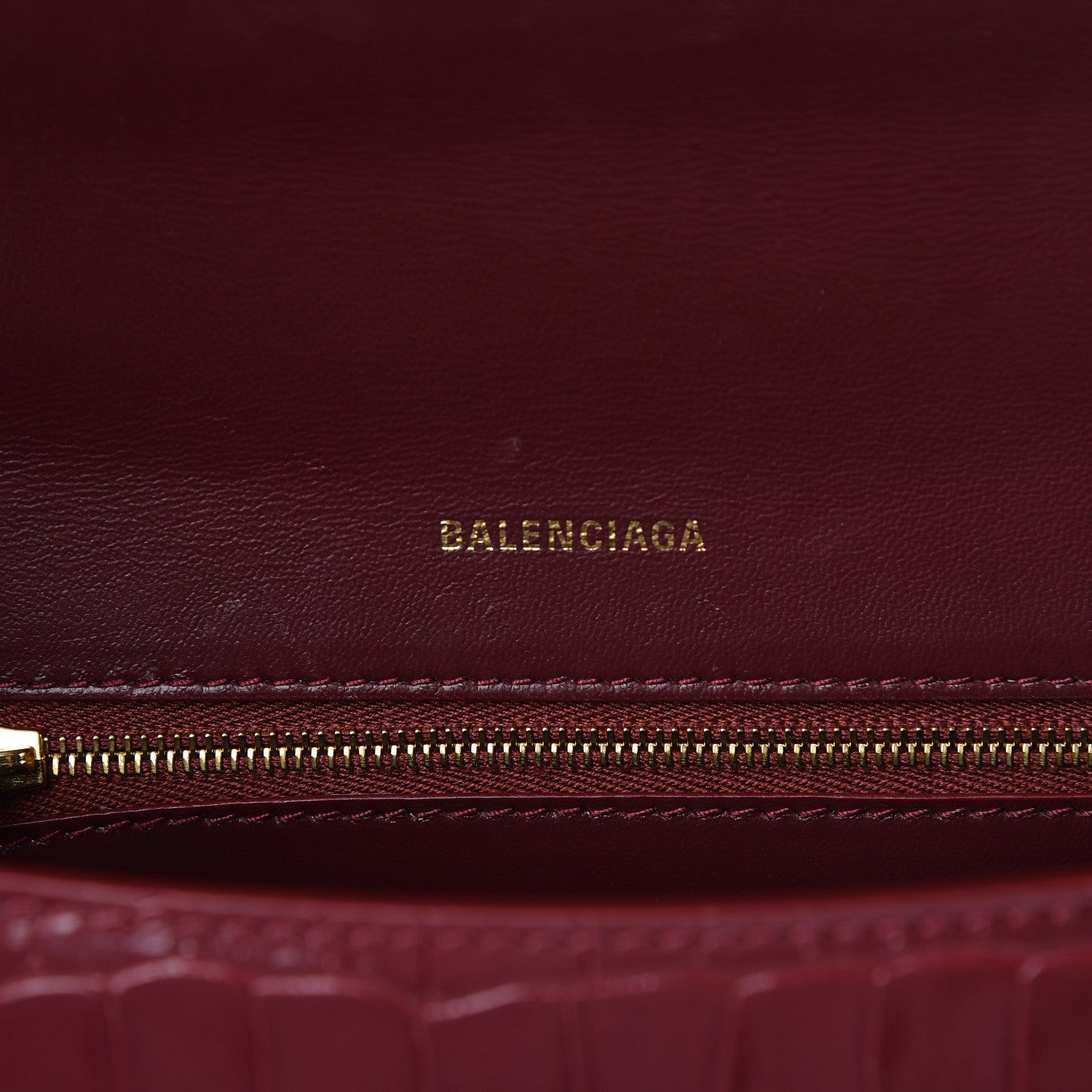 Balenciaga Shiny Calfskin Crocodile Embossed Small Hourglass Top Handle Bag Dark Red 6 of 11