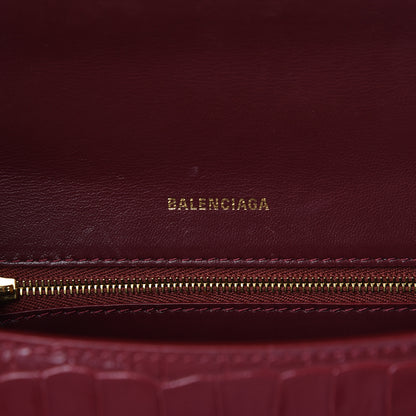 Balenciaga Shiny Calfskin Crocodile Embossed Small Hourglass Top Handle Bag Dark Red 6 of 11