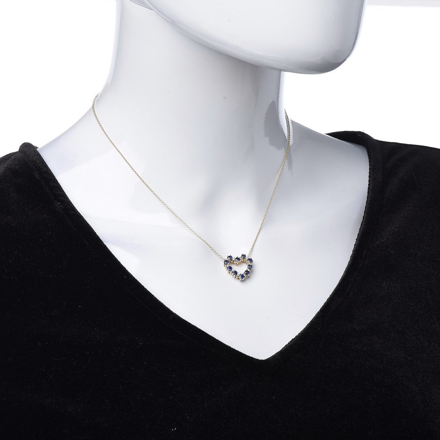 18K Yellow Gold Diamond Sapphire Heart Pendant Necklace