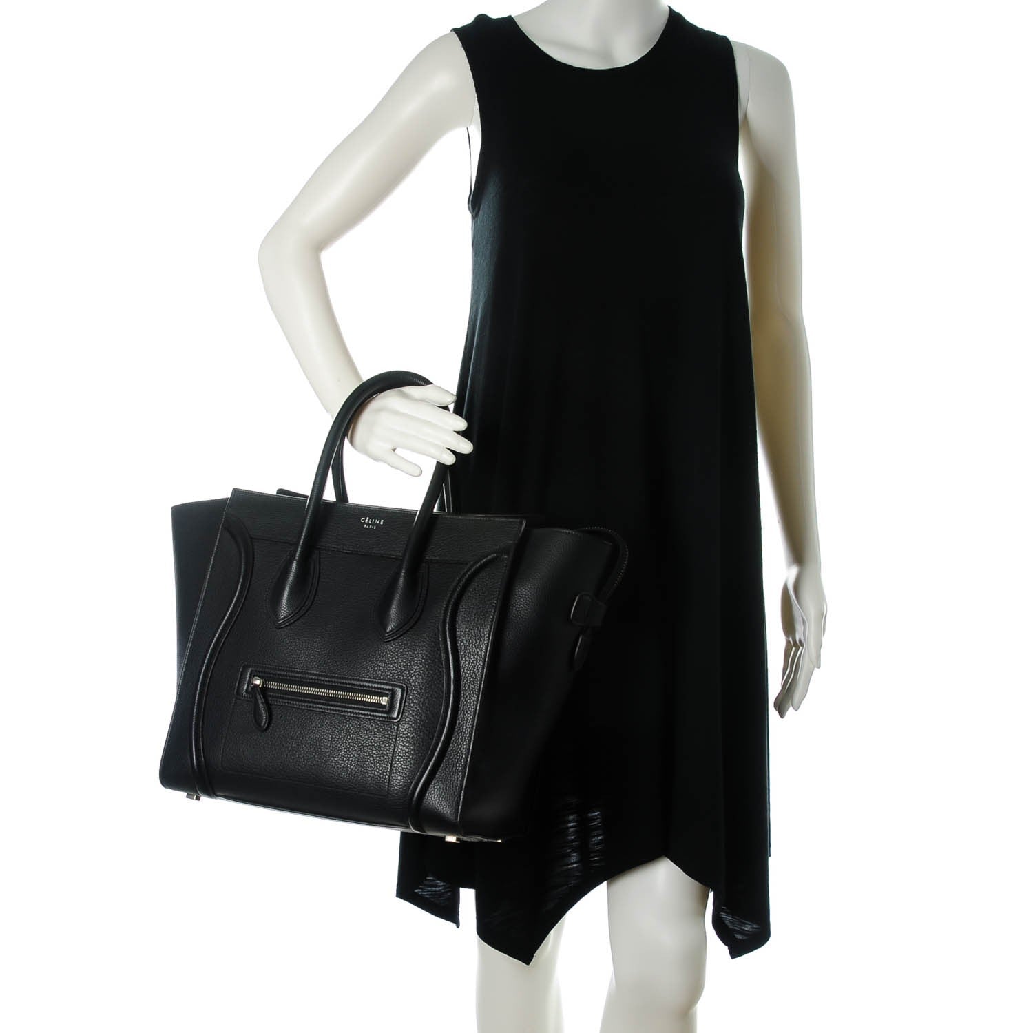 Celine Drummed Calfskin Mini Luggage Black 2 of 8
